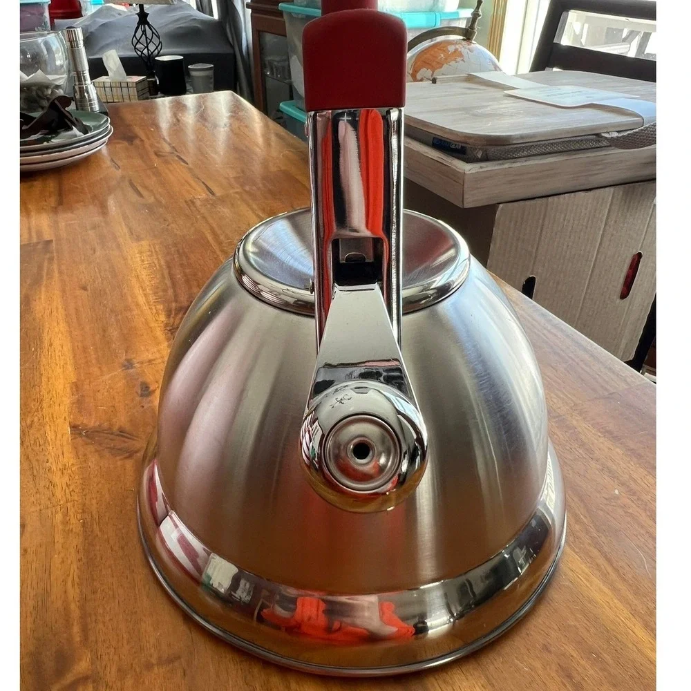 MDC Housewares Whistling Tea Kettle‎ Unisex OS Silver Red NWOT Stainless Steel
